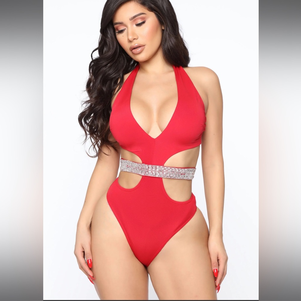 NWT medium red bedazzled body suit